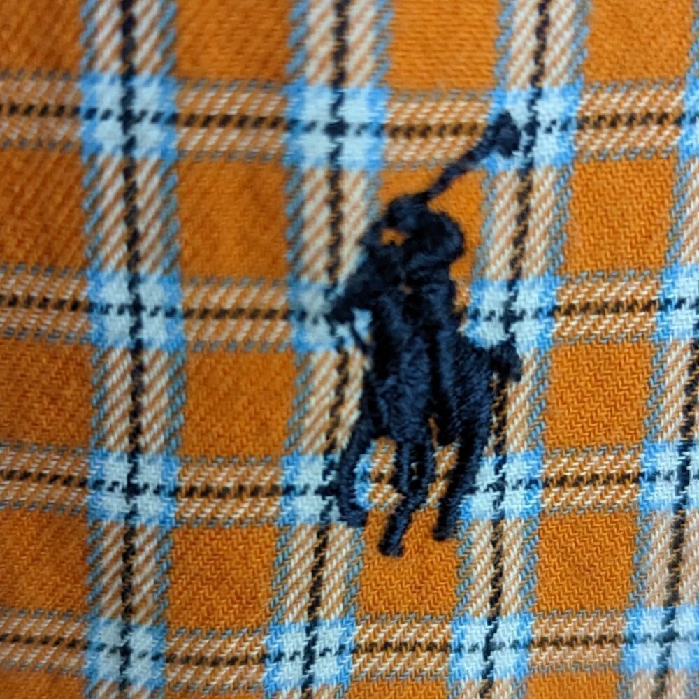 Ralph Lauren Large Men's Orange/White Check Long Sleeve Button Front Shirt - Picture 4 of 6